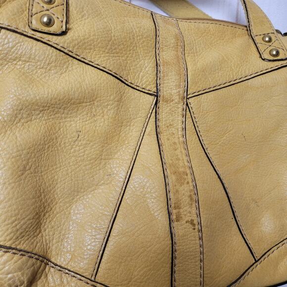 Fossil yellow mustard pebbled leather satchel bag shoulder purse - Picture 7 of 13